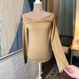 NWT We The Free Tan Ribbed Wrap Shoulder Top